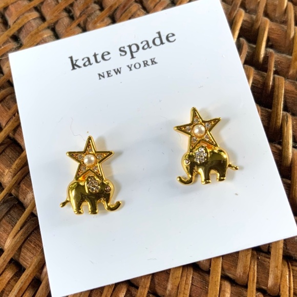 NWT Kate Spade WINTER CARNIVAL EARRINGS Gold Tone CZ Crystals Pearl UNIQUE STUDS - Picture 5 of 7